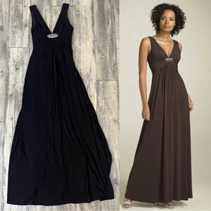 Bcbg MaxAzria Rhinestone Brooch Y2K Prom Dress Chiffon Style Pleated Maxi